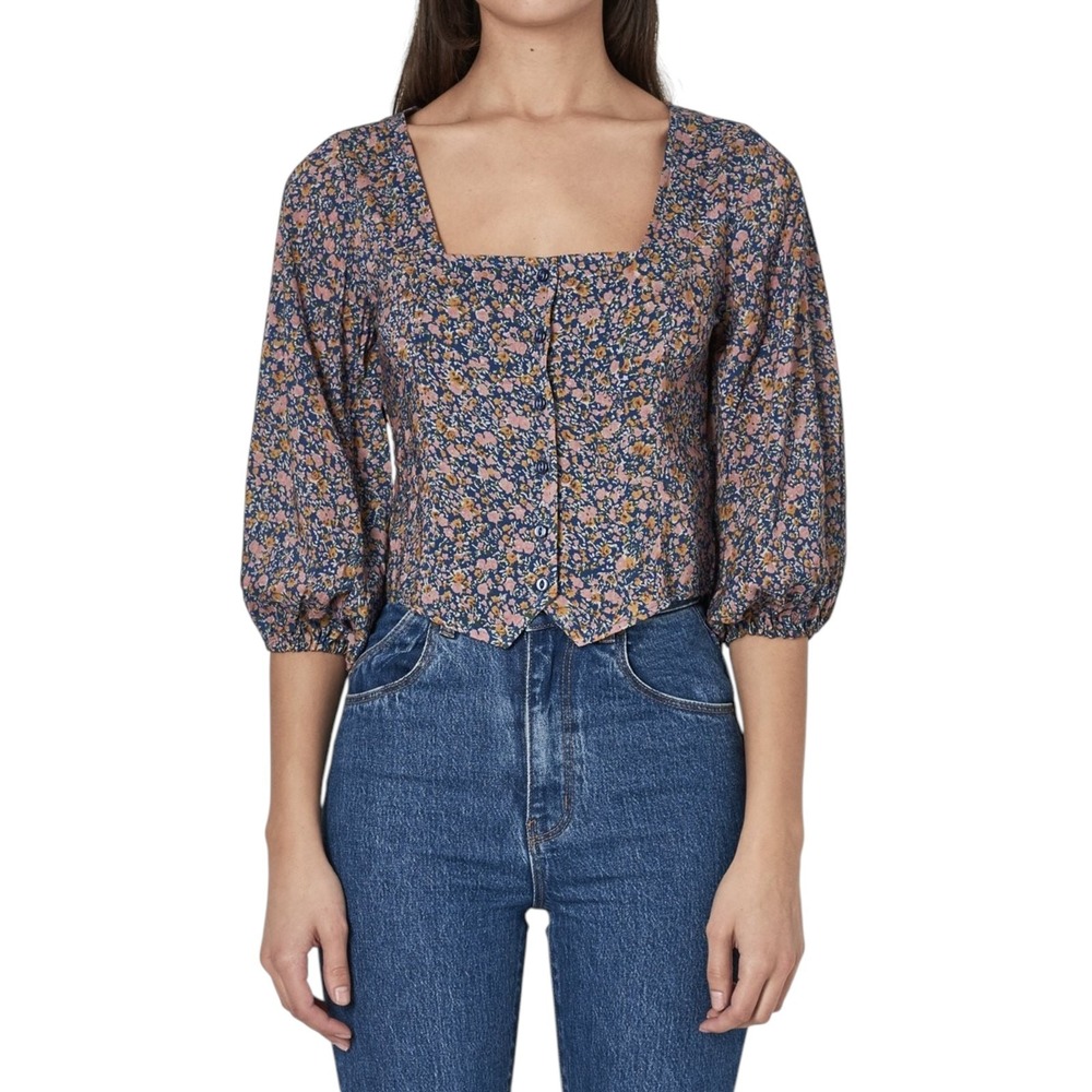 Rolla's Roxanne Coast Floral Blouse Top Balloon Sleeve Cottagecore Prairie M